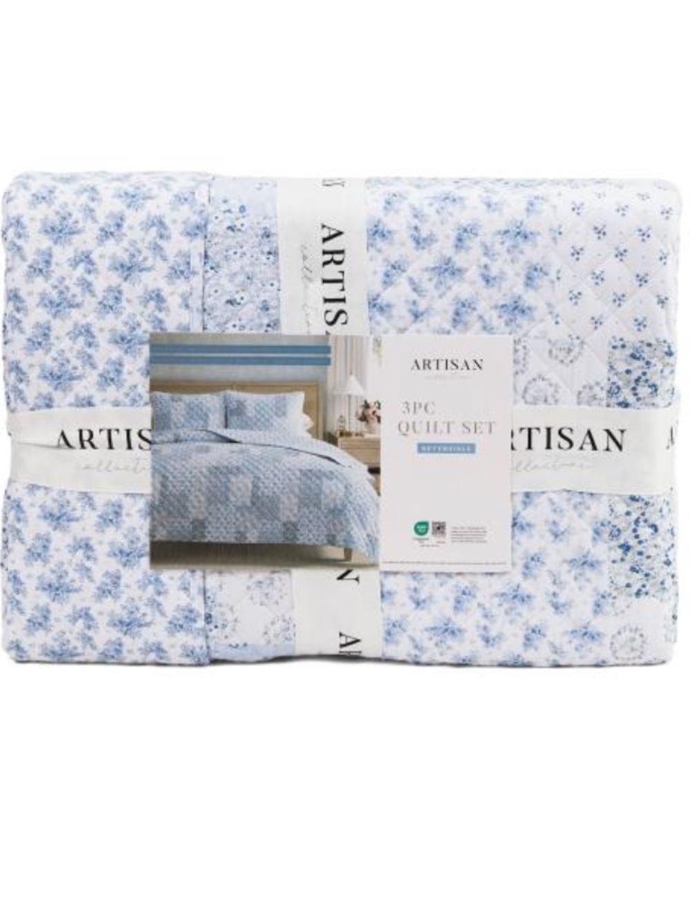 Artisan Light Blue Floral Quilt Set